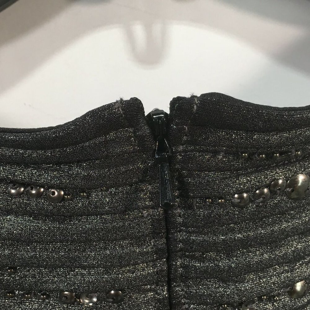 Tadashi Shoji Basket Weave Embellished Bodice Dress, Women's Size M -Shadow Grey - Picture 10 of 12